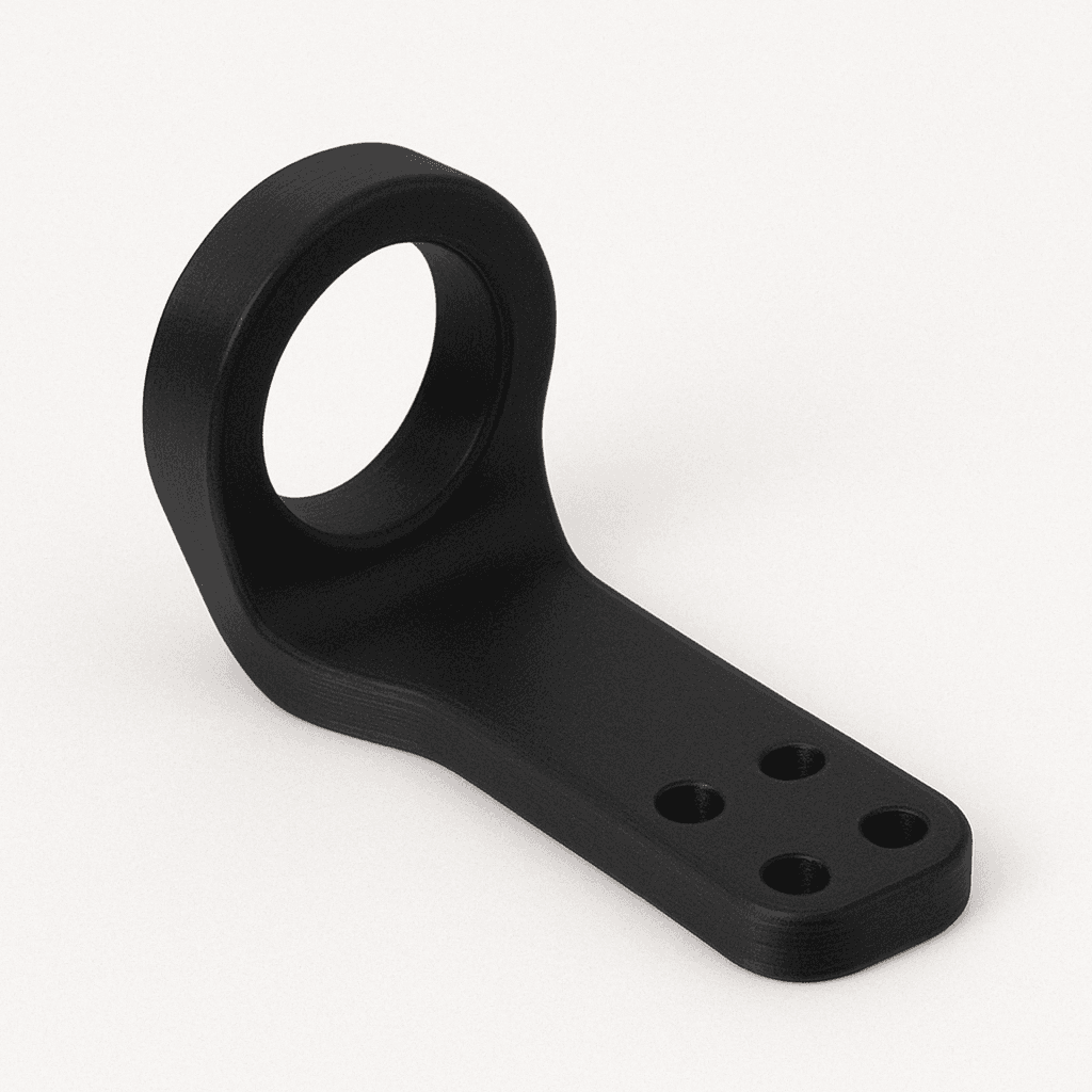 Precision carbon-fiber rod-end bracket — flight-hardware-grade FDM printed by TAKT 3D for aerospace programs