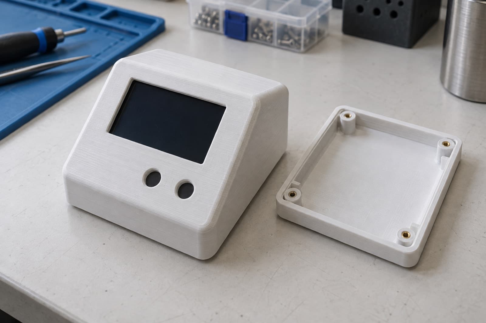 3D printed diagnostic instrument enclosure with its inserted base plate